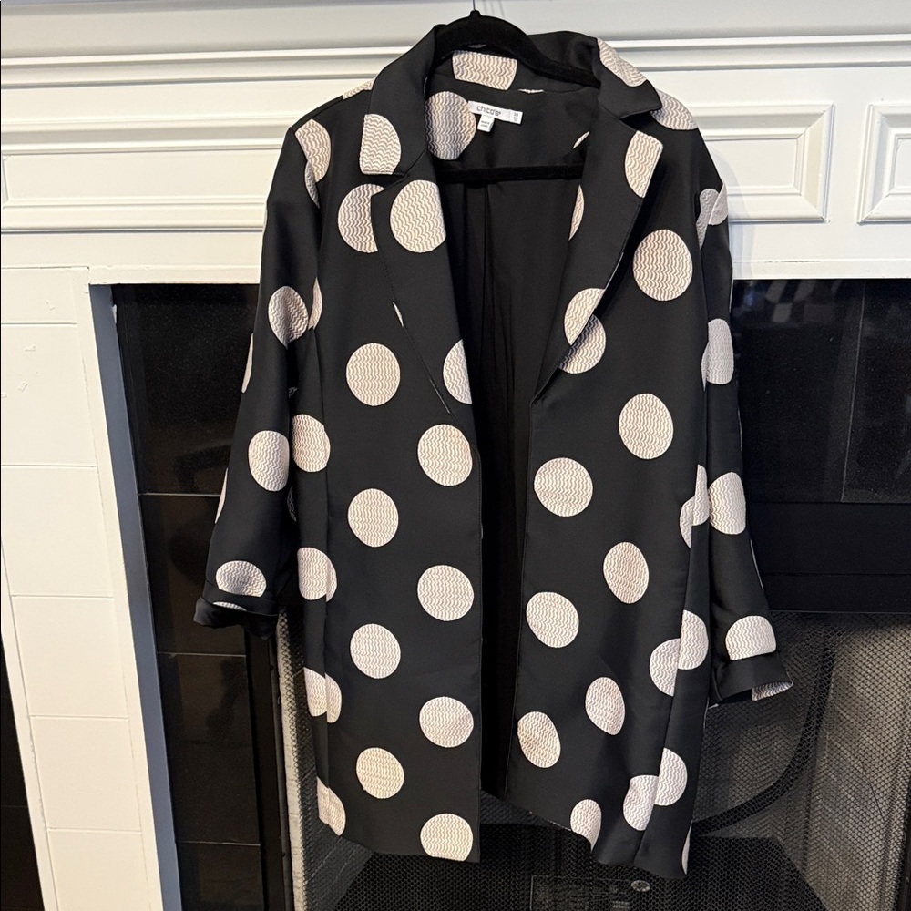 Women’s Black and White Polka Dot Blazer Jacket .